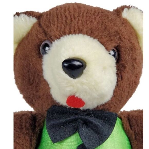 Vintage Teddy Bear Bow Tie Korea Red Tongue Brown Stuffed Animal America Wego - Picture 3 of 6